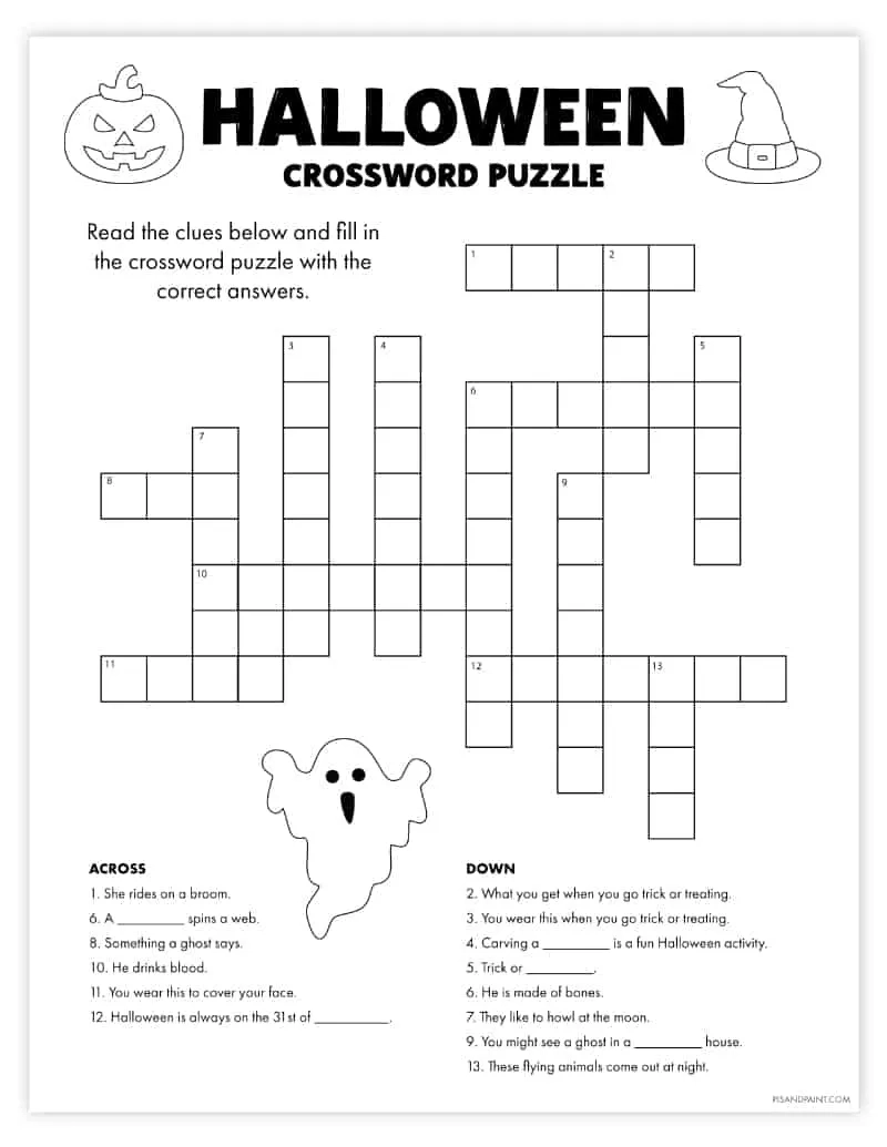 Free Printable Crossword Puzzles For Halloween