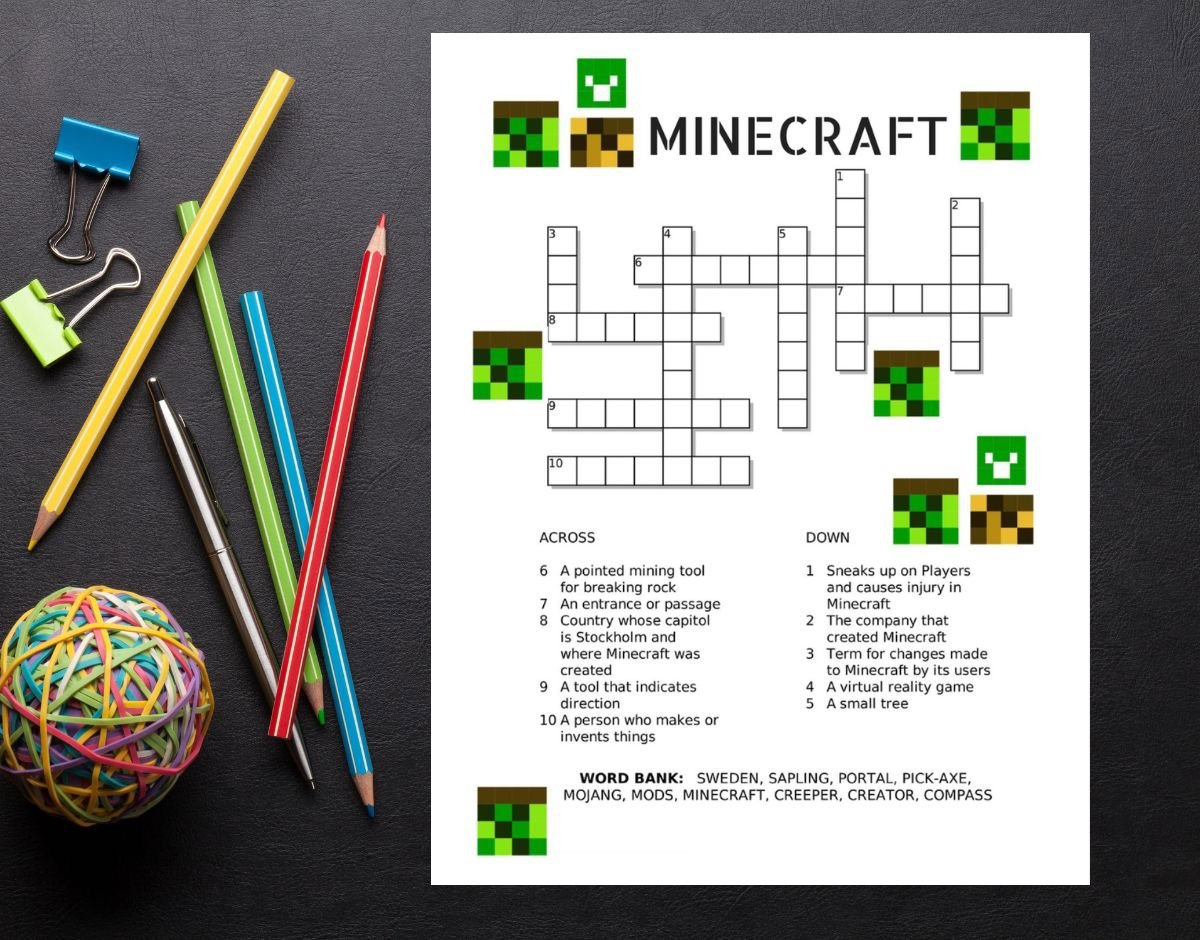Free Printable Minecraft Crossword Puzzle