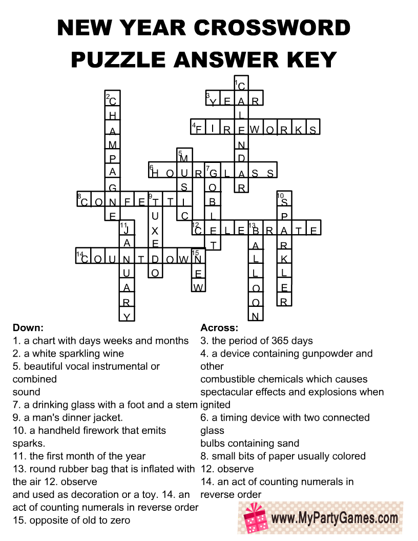Free Printable New Years Crossword Puzzle