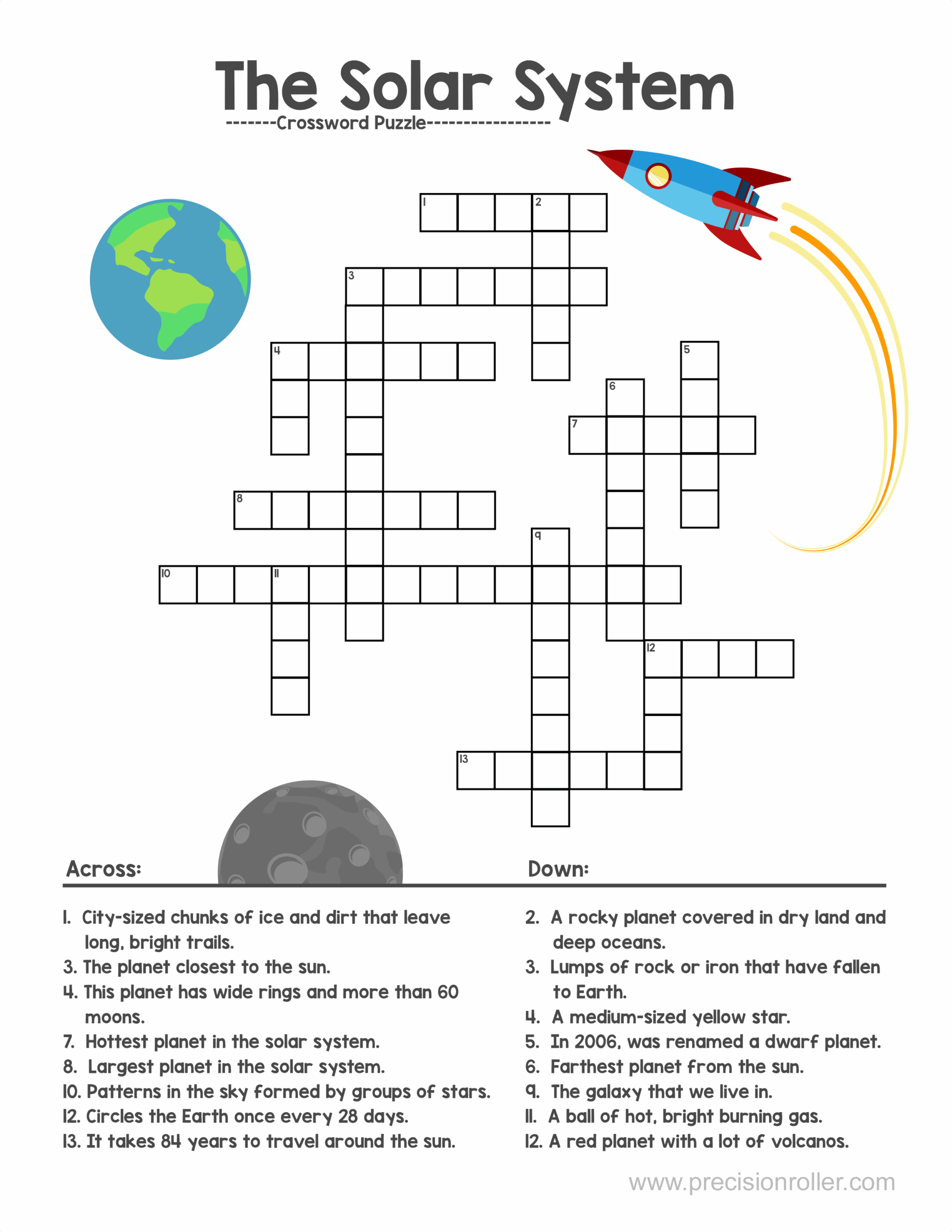 Free Printable Solar System Themed Crossword Puzzle Precision Printables