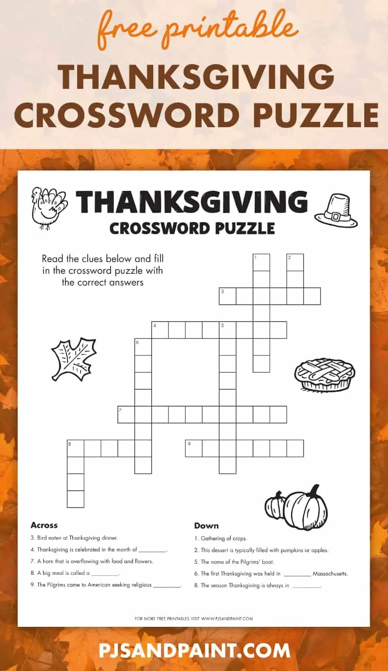 Thanksgiving Crossword Puzzles Printable High School