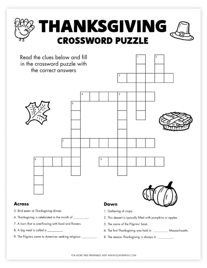 Crossword Puzzle Thanksgiving Printable Crossword Puzzle Thanksgiving Printable