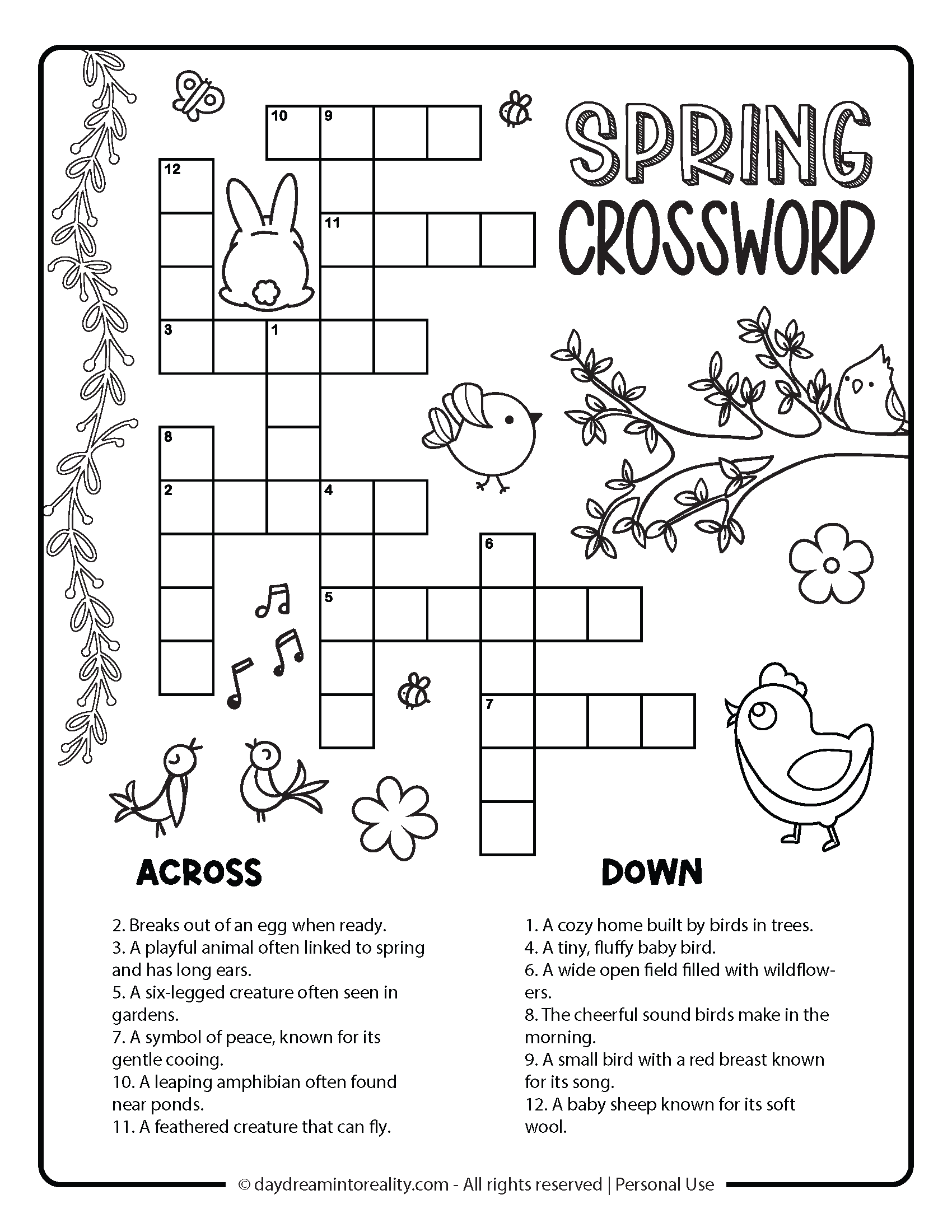 Spring Crosswords Printables Free