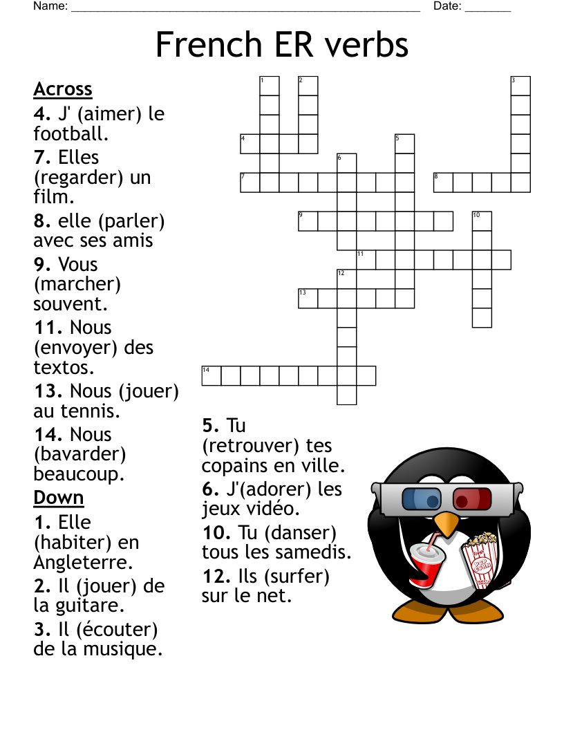 French Printable Crossword French Printable Crossword