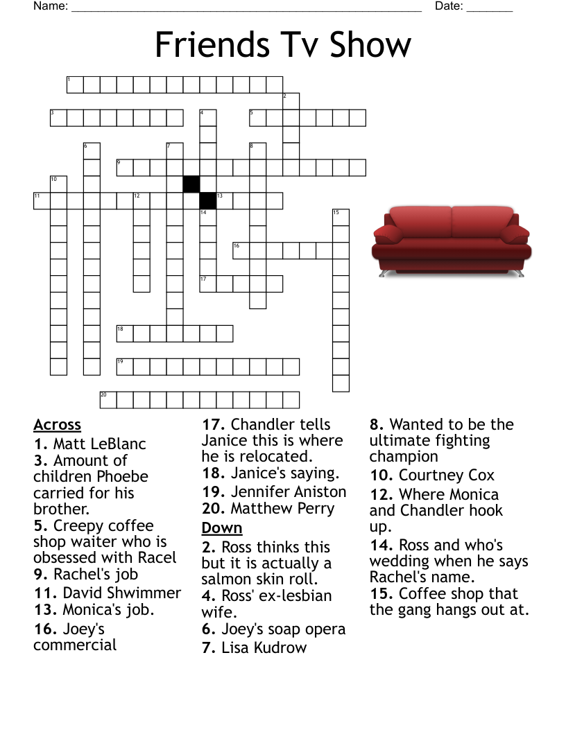 Friendship Crossword Printable