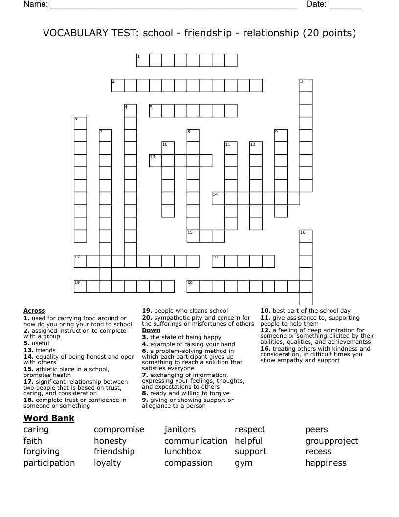 Friendship Crossword WordMint