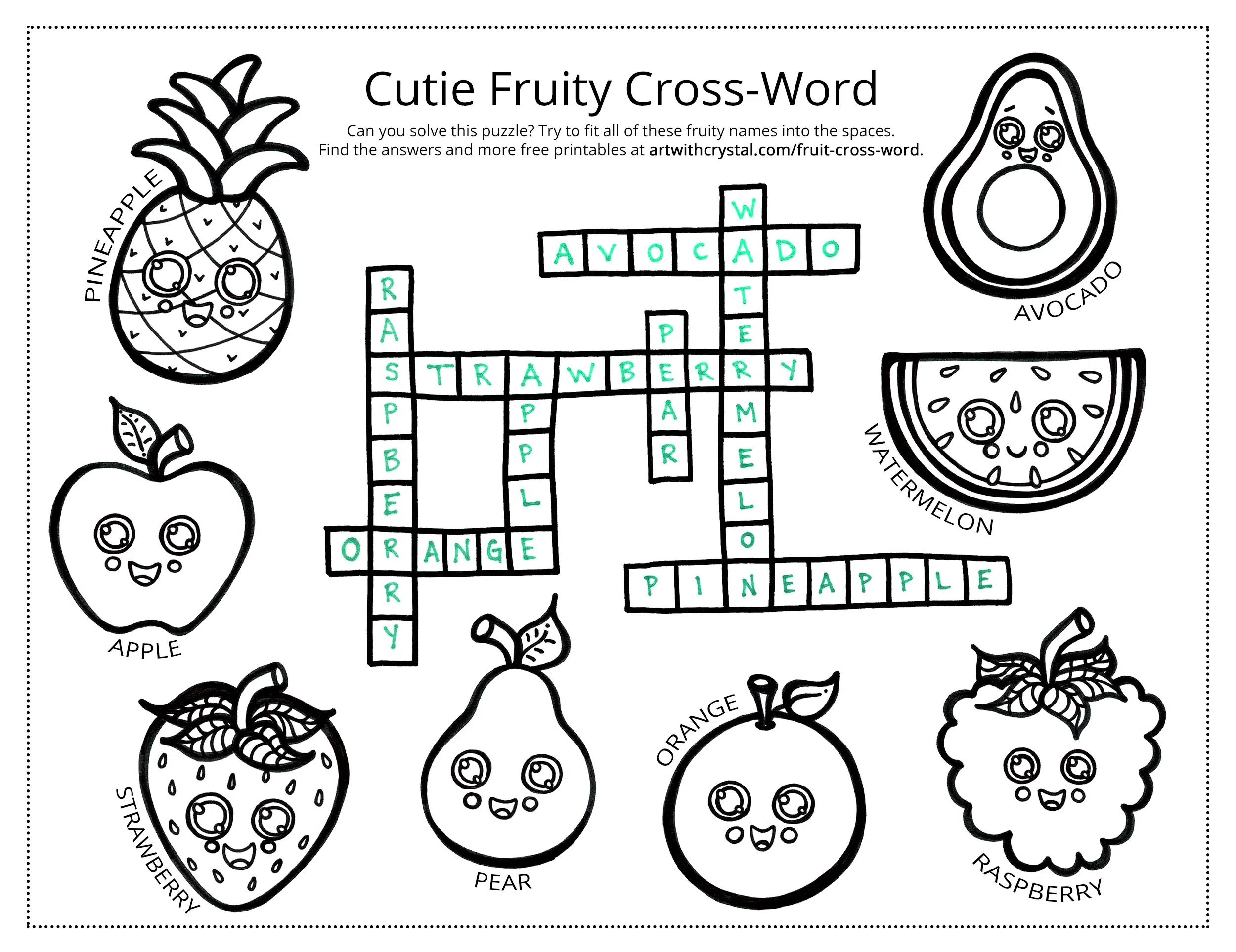 Fruit Cross Word Puzzle Colouring Page Free Printable Art With Crystal