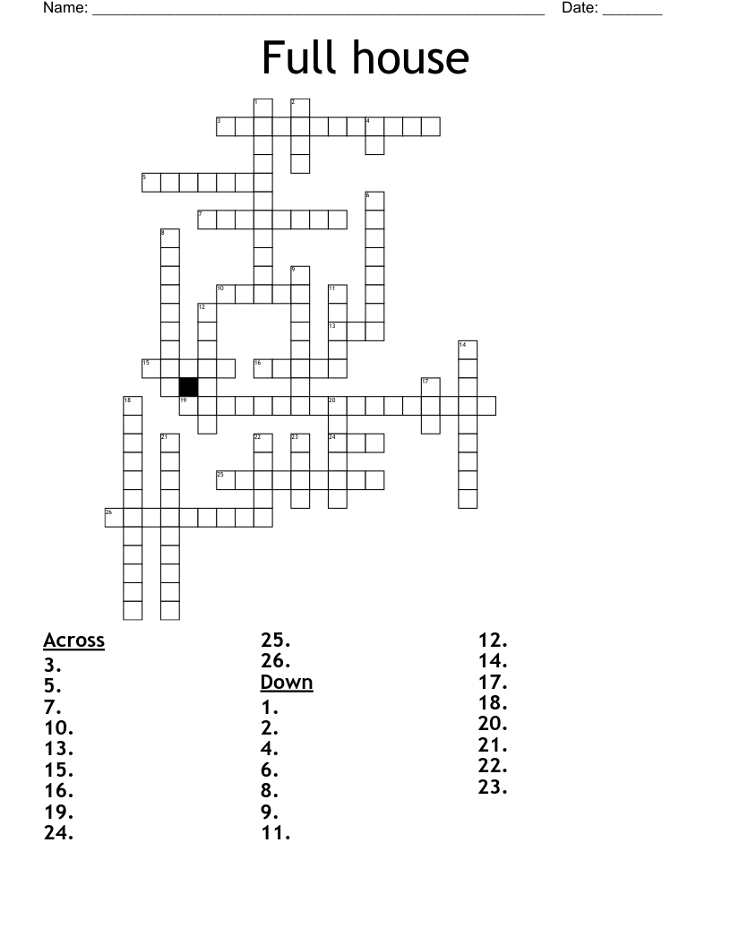 Full House Crossword WordMint Full House Crossword WordMint