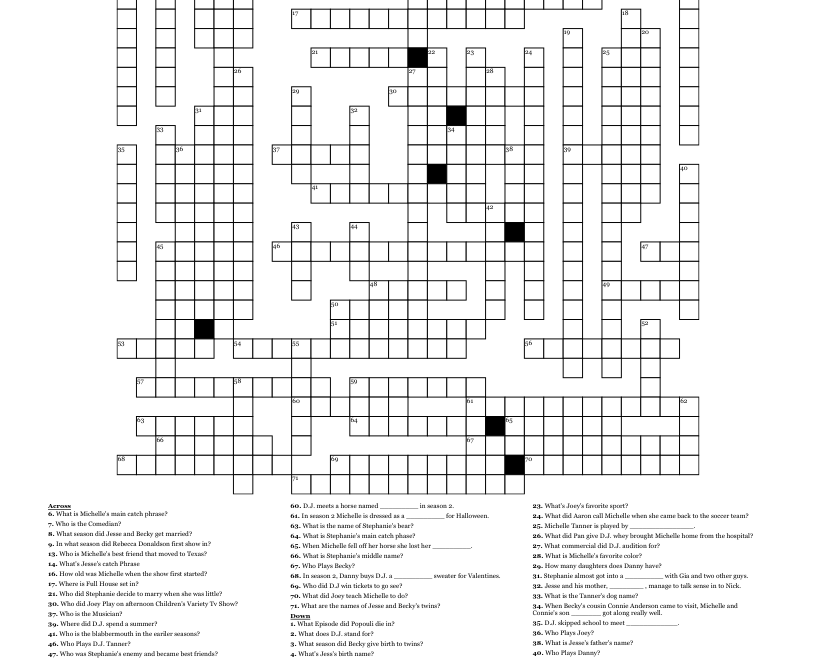 Full House Crossword WordMint