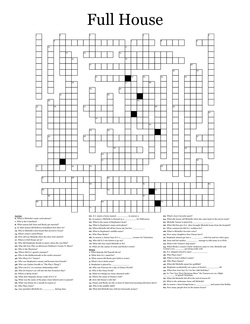 Full House Crossword WordMint Full House Crossword WordMint