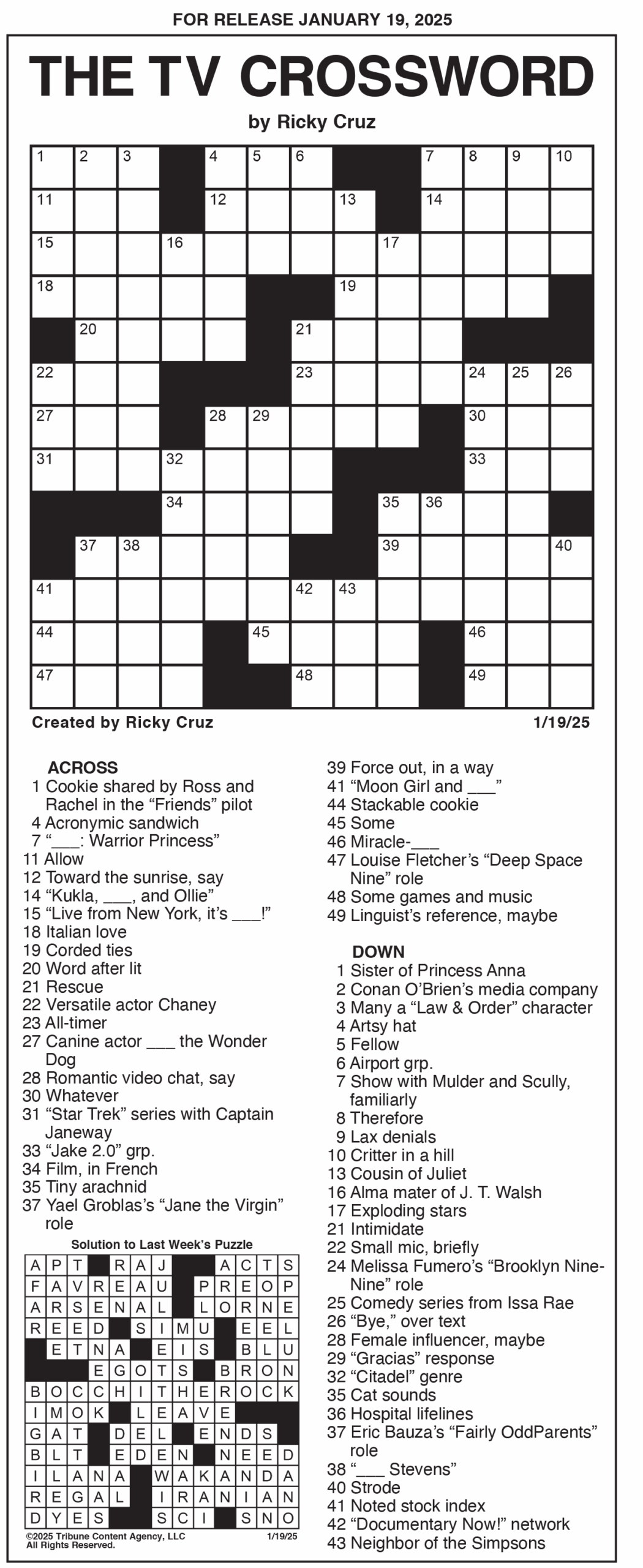 Printable La Times Crossword January 2025