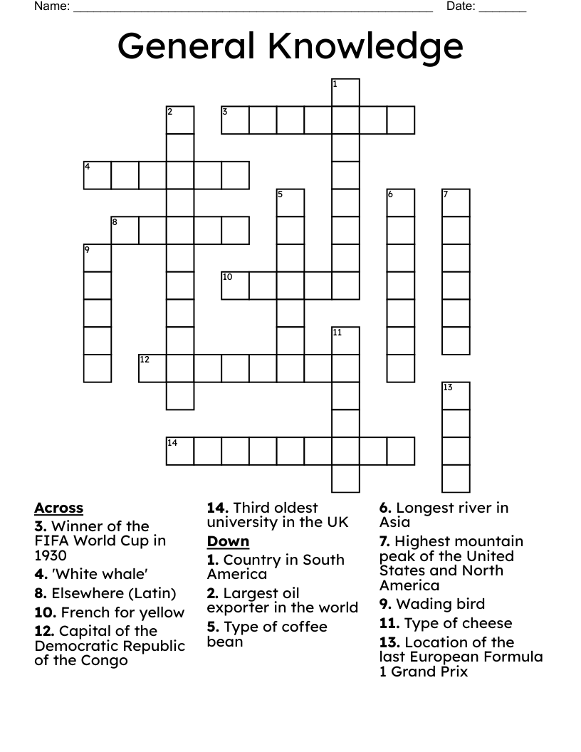 Printable Crossword Puzzles Uk