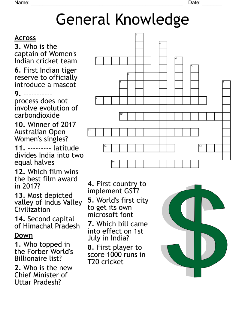 General Knowledge Printable Crossword Puzzles For Adults