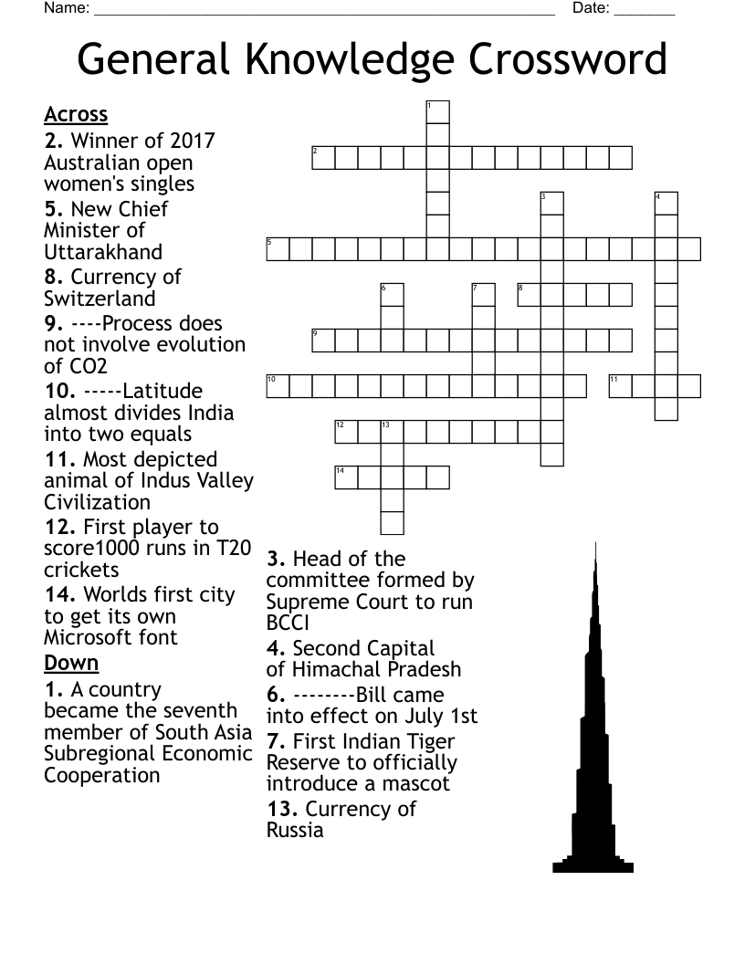 Printable General Knowledge Crossword Puzzles