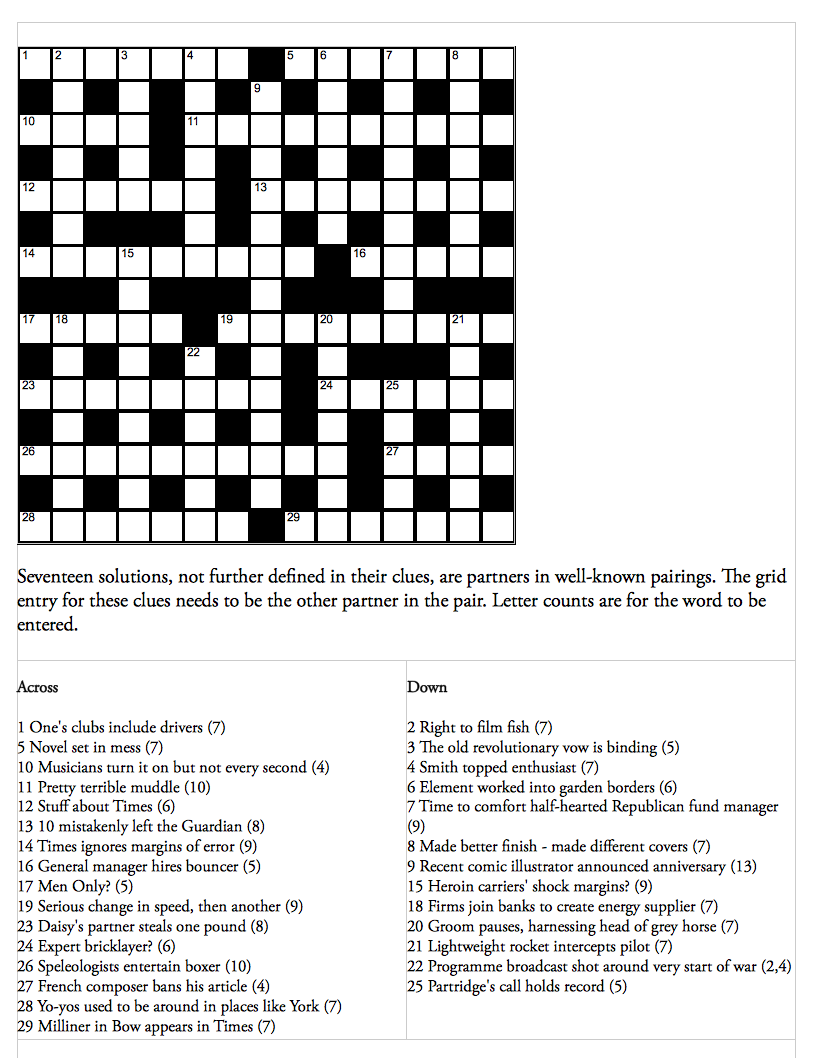 Genius Crossword No 142 Crosswords The Guardian