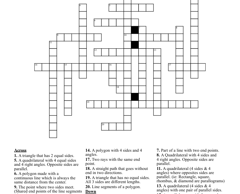 Geometry Crossword Puzzle WordMint