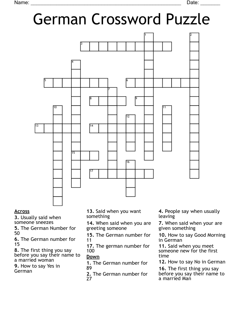 German Crossword Puzzle WordMint German Crossword Puzzle WordMint