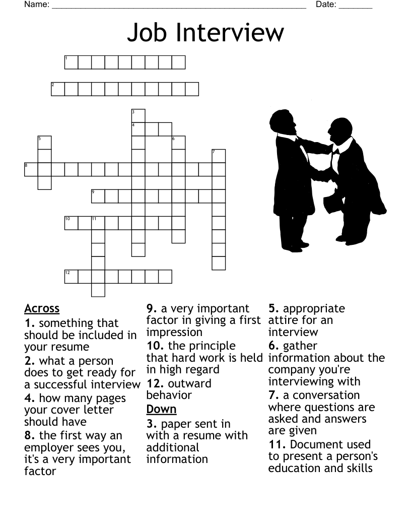 Job Printable Crossword Job Printable Crossword