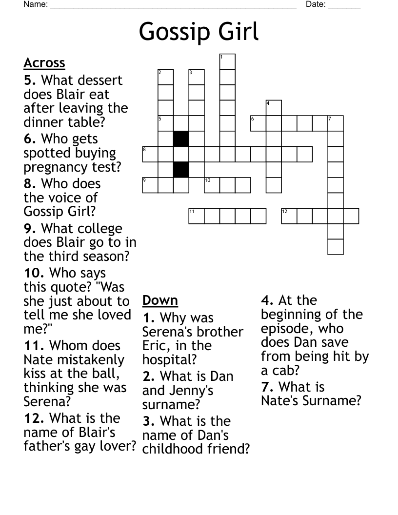 Crossword Puzzles Printable For Gossip Girl Crossword Puzzles Printable For Gossip Girl