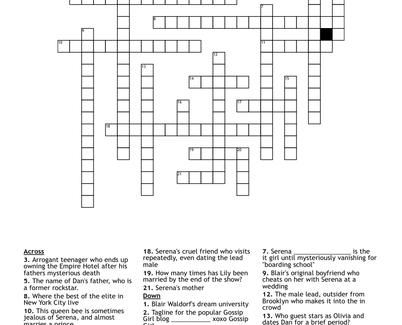 Gossip Girl Crossword WordMint