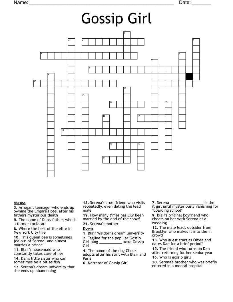 Gossip Girl Crossword WordMint Gossip Girl Crossword WordMint