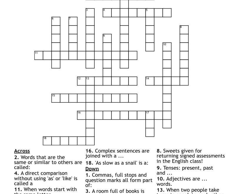 Grade 5 English Crossword WordMint