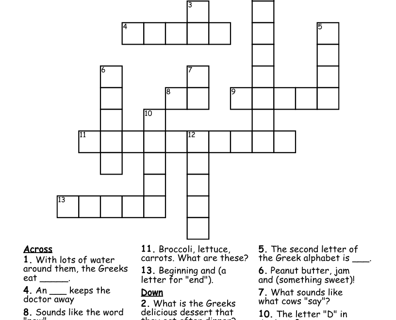 Greek Language Food Crossword WordMint