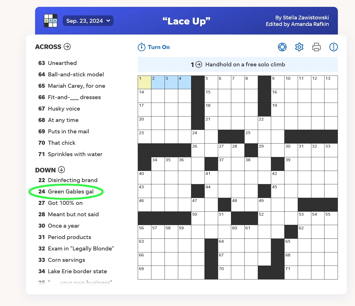 Green Gables Gal Clue In USA Today Crossword Puzzle World Of Anne Shirley