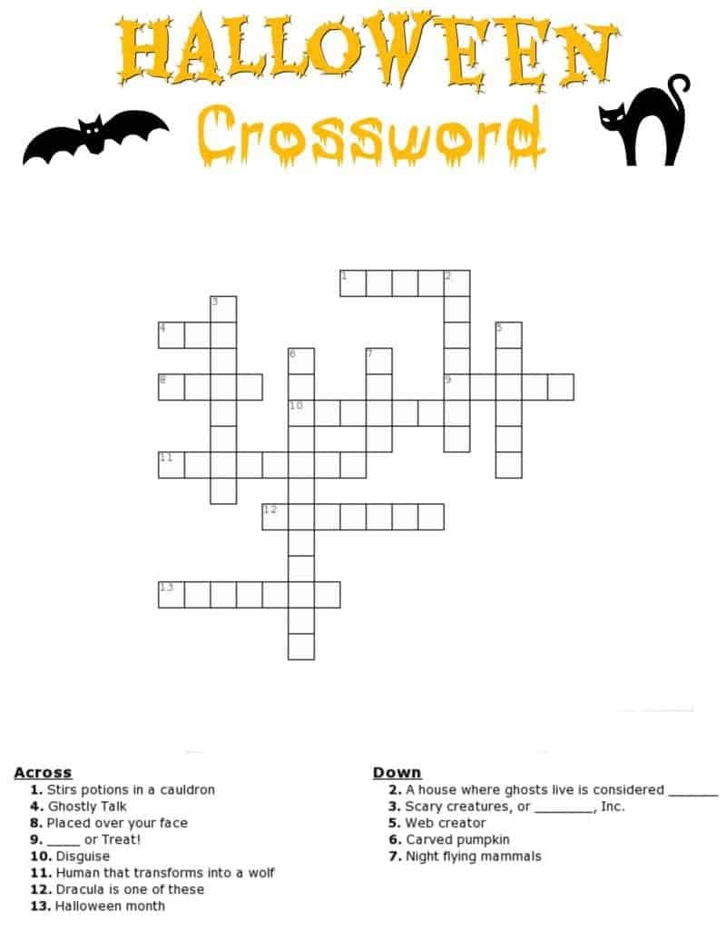 Printable Halloween Crossword For 5th Grade