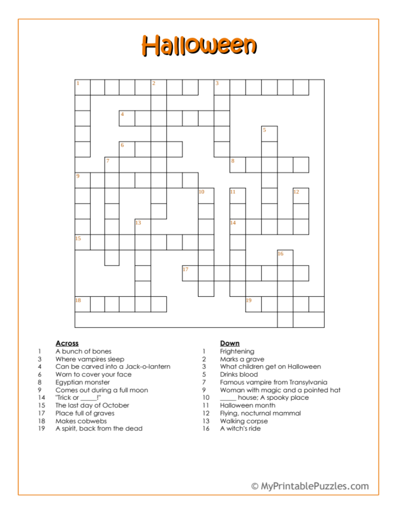 Free Halloween Crossword Puzzle Printable Free Halloween Crossword Puzzle Printable