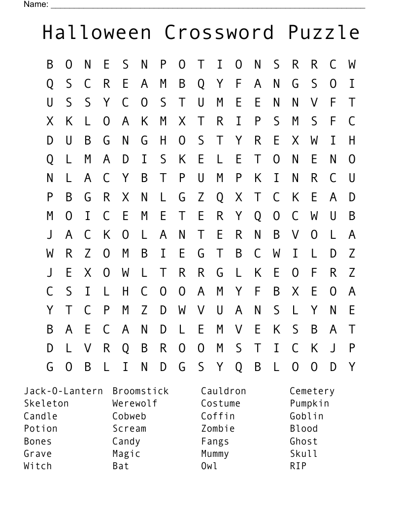 Crossword Haloween Puzzles Printable