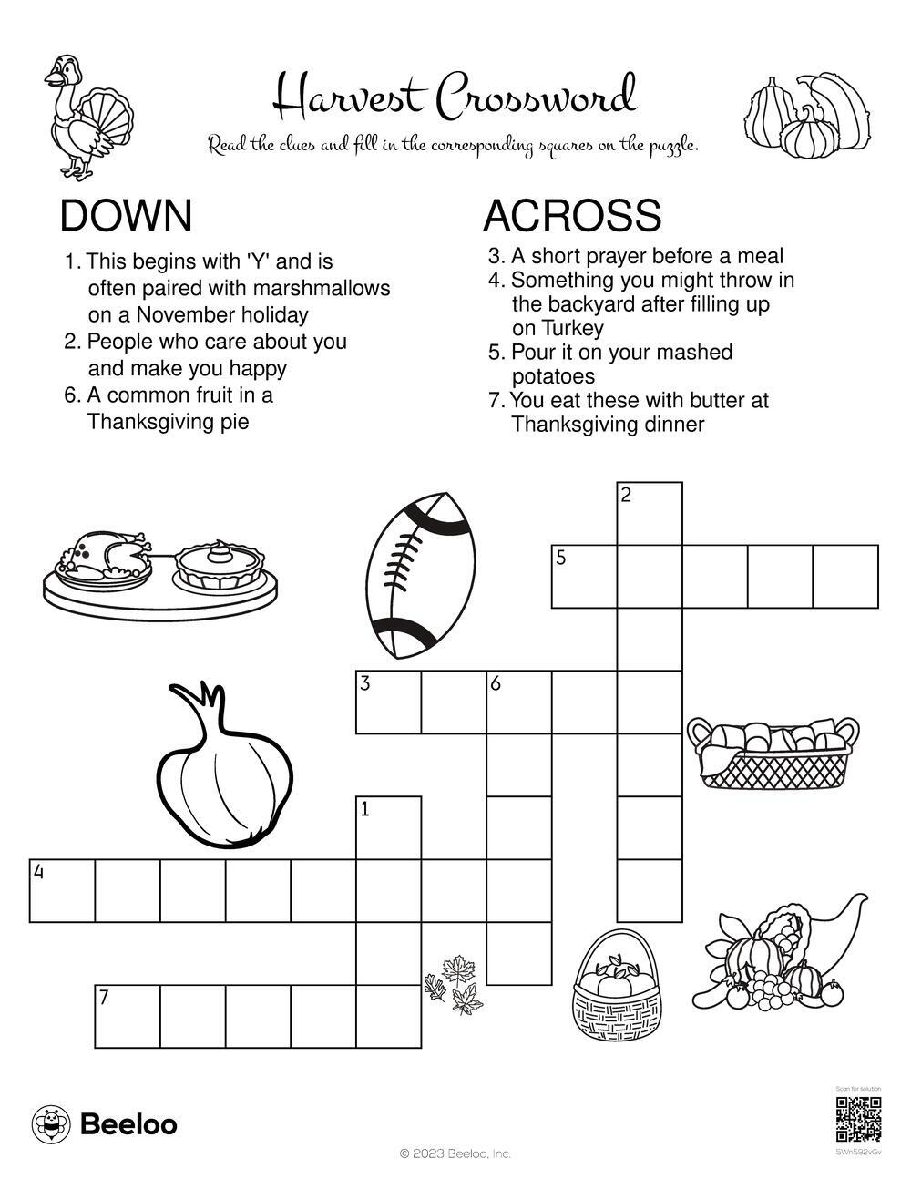 Harvest Crossword Puzzle Printable Harvest Crossword Puzzle Printable