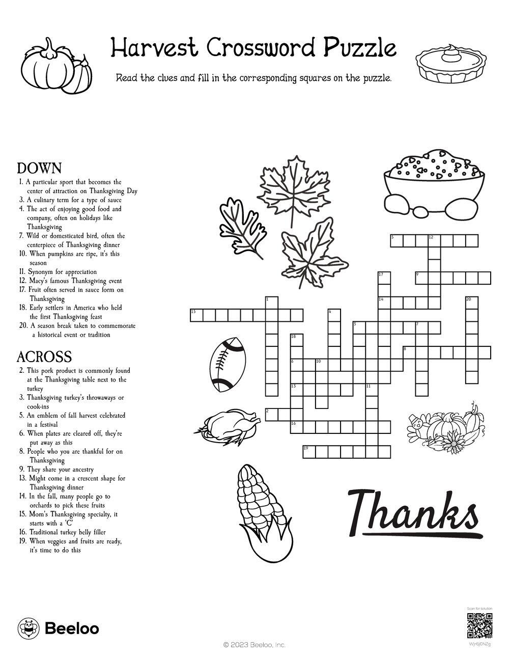 Harvest Crossword Puzzle Beeloo Printable Crafts And Activities For Kids Harvest Crossword Puzzle Beeloo Printable Crafts And Activities For Kids
