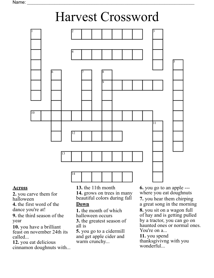 Harvest Crossword WordMint Harvest Crossword WordMint