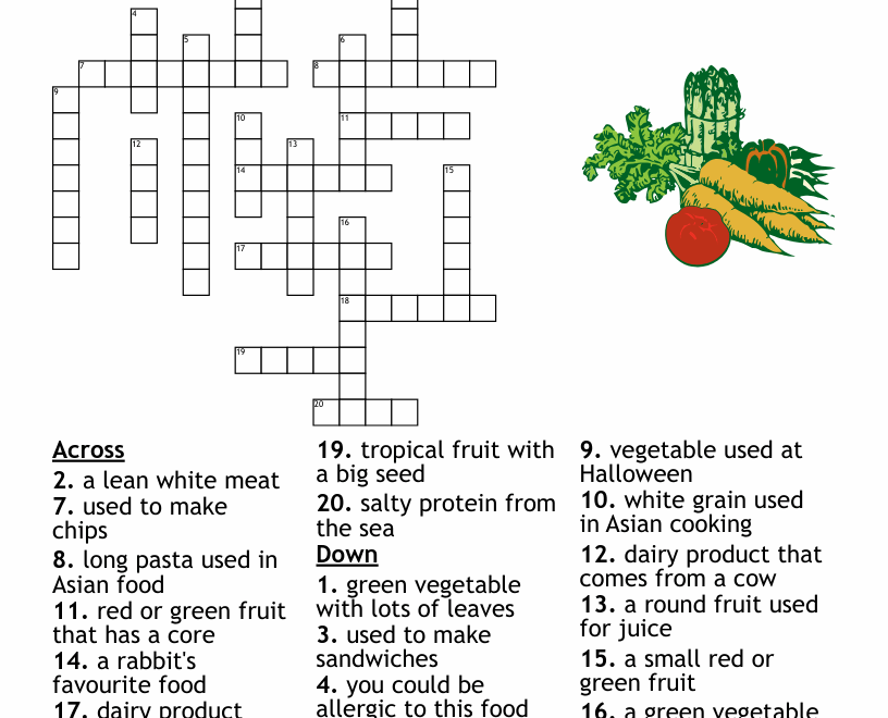 Healthy Food Crossowrd Crossword WordMint