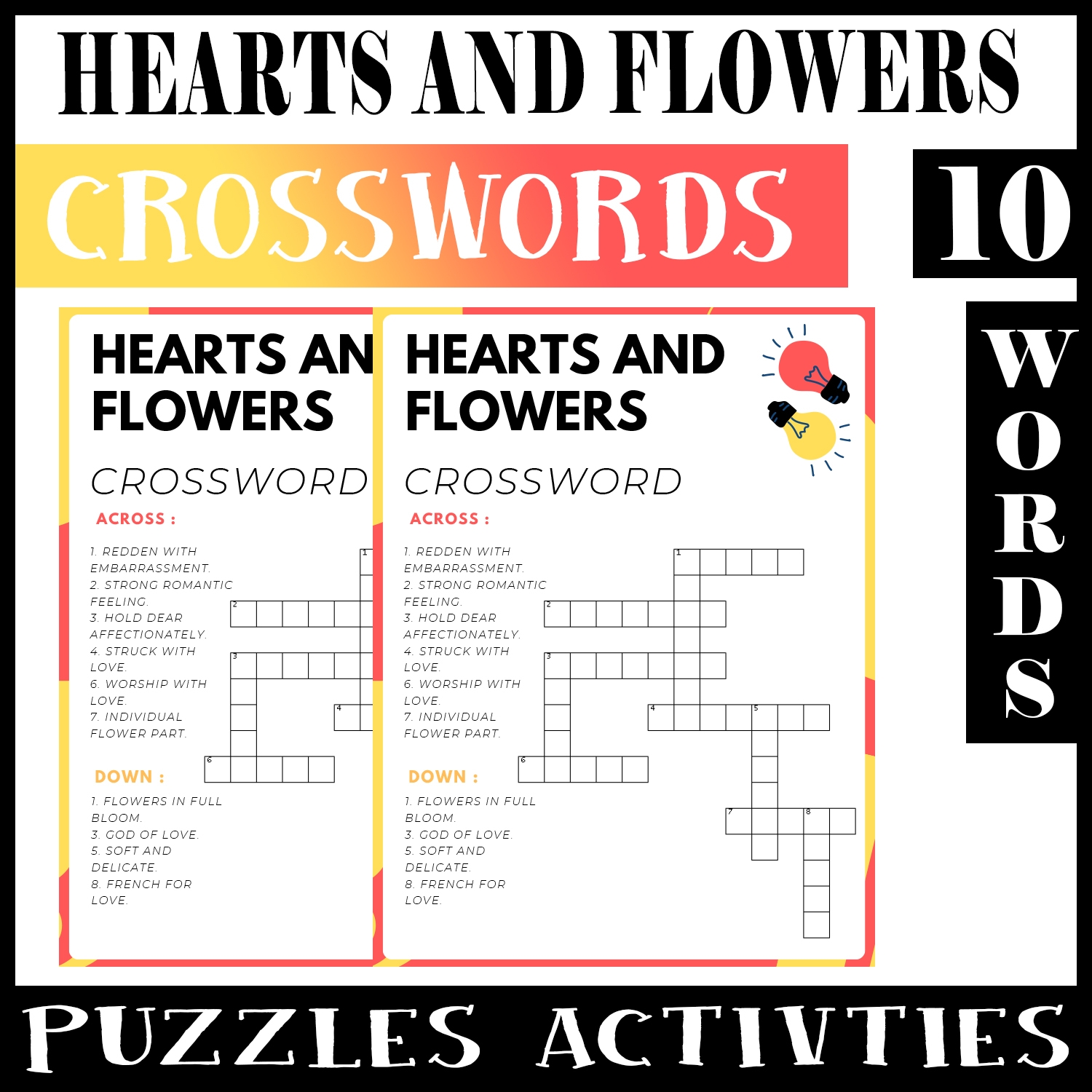 Hearts And Flowers No Prep Crossword Puzzle Worksheet Activity For Morning Work Made By Teachers