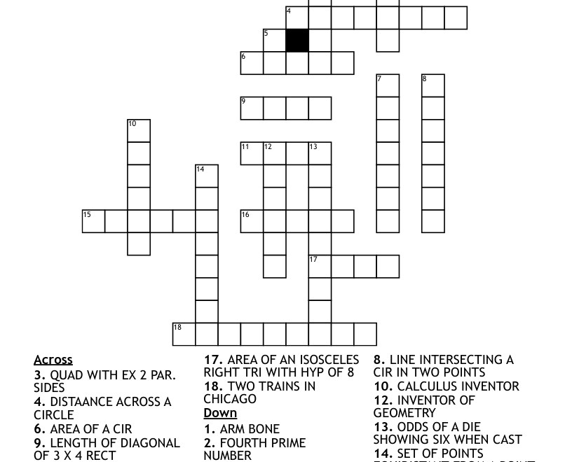 HIGH SCHOOL MATH Crossword WordMint