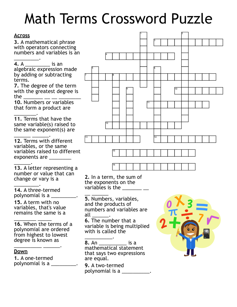 Printable Math Crossword Puzzles For High School Printable Math Crossword Puzzles For High School