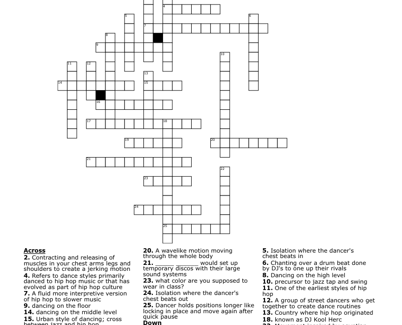 Hip Hop Crossword WordMint