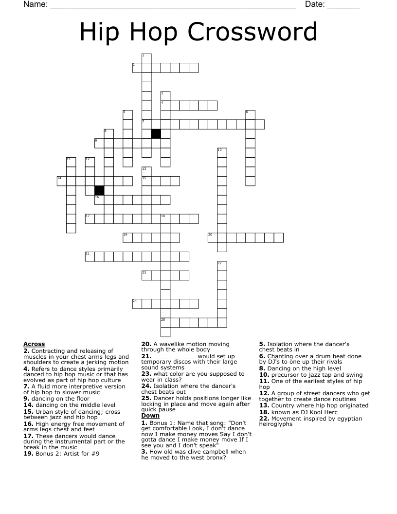 Hip Hop Crossword WordMint