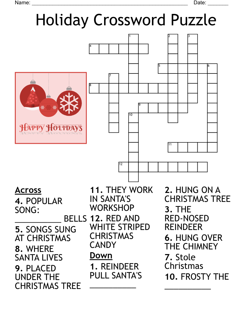 Printable Christmas Crossword 4th Grade