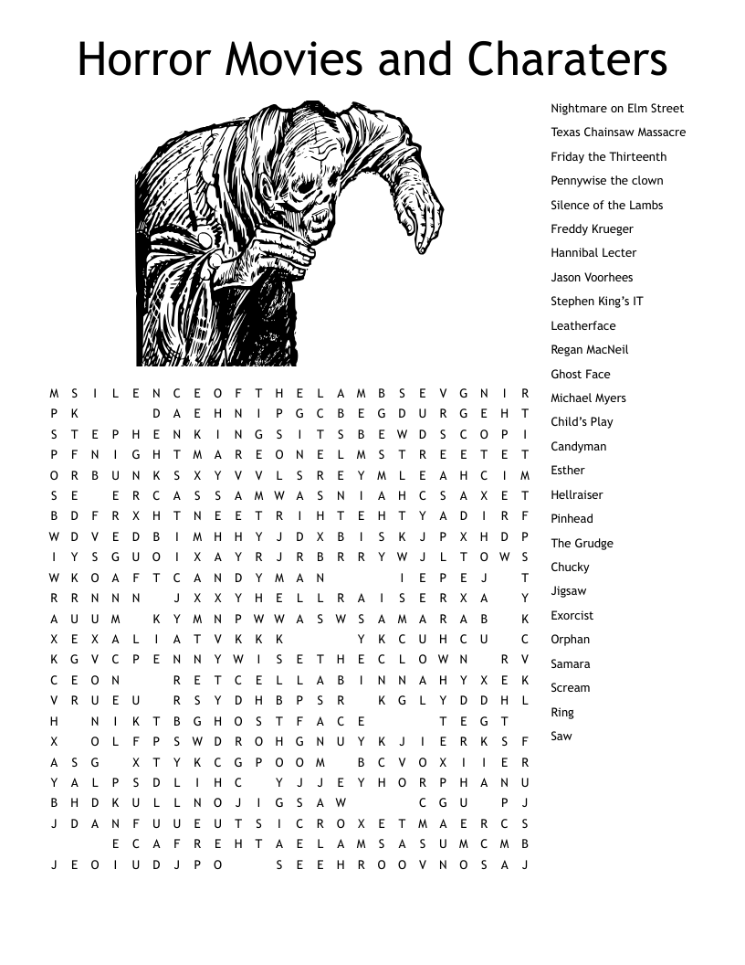 Horror Crossword Puzzles Printable Horror Crossword Puzzles Printable