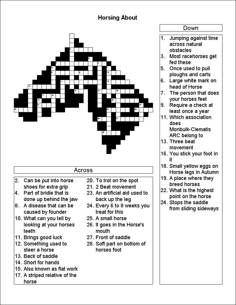 Horse Crossword Puzzle Printable Horse Crossword Puzzle Printable