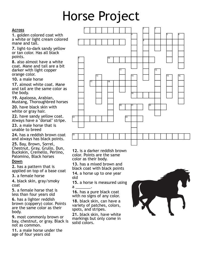 Horse Breed Crossword Puzzle Printable