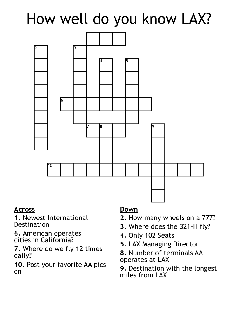 How Well Do You Know LAX Crossword WordMint How Well Do You Know LAX Crossword WordMint