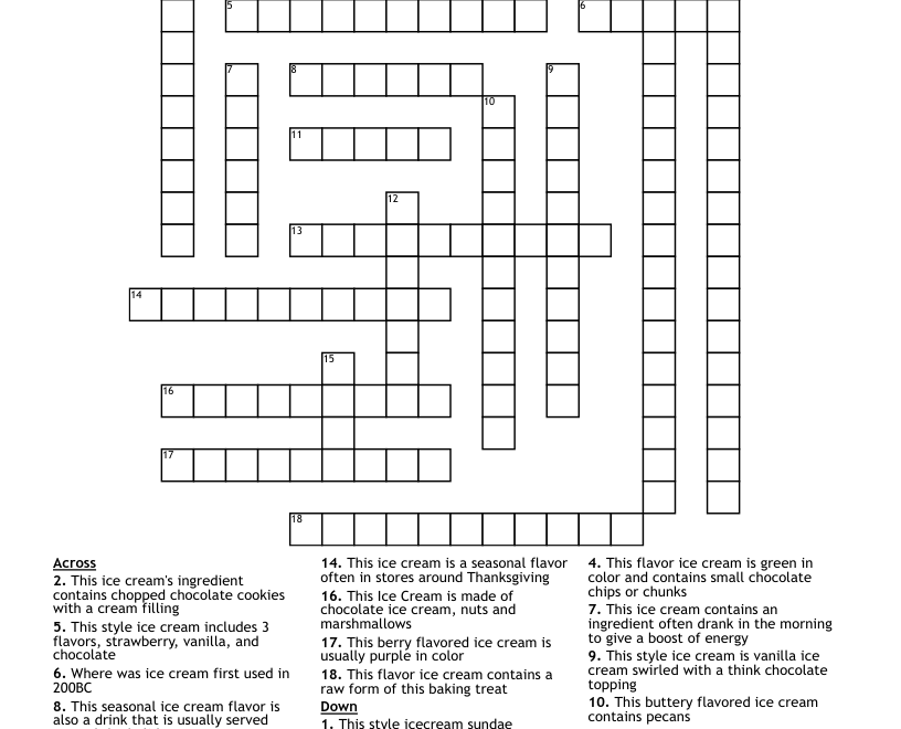 Ice Cream Crossword WordMint