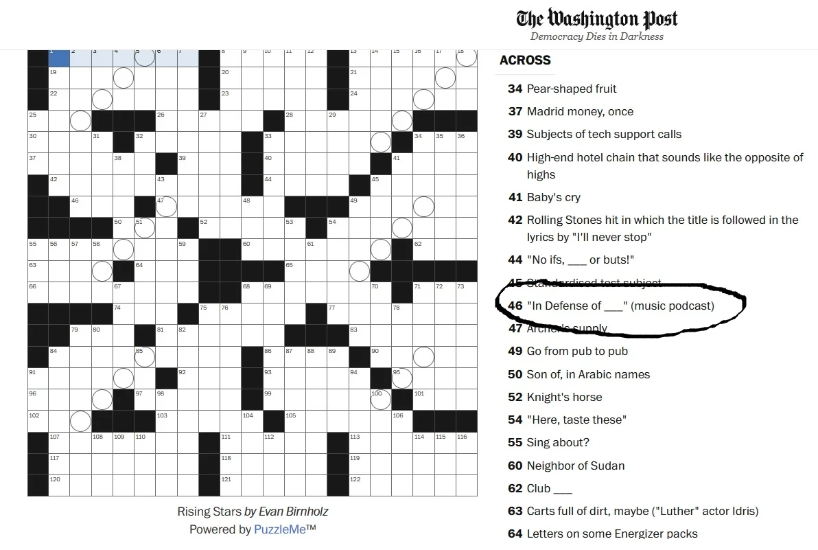 In Defense Of Ska In The Washington Post Sunday Crossword R Ska