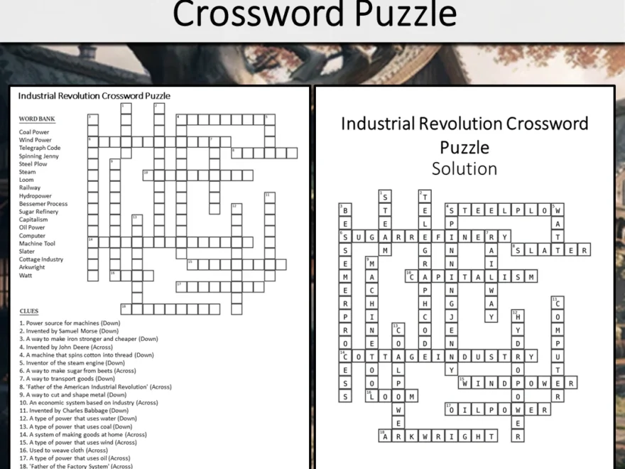 Industrial Revolution Crossword Puzzle Worksheet Activity Printable PD PrintableBazaar
