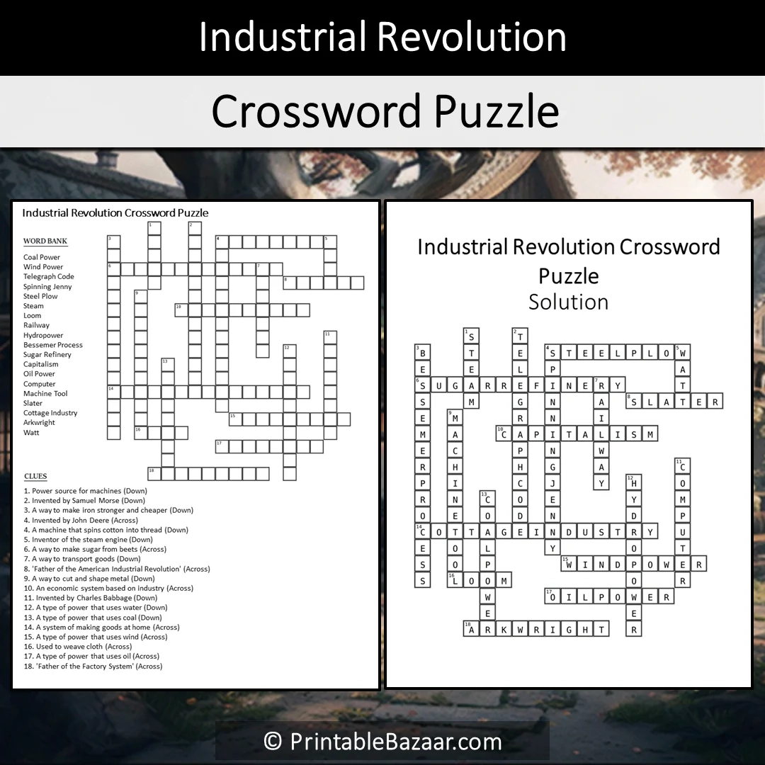 Industrial Revolution Crossword Puzzle Worksheet Activity Printable PD PrintableBazaar Industrial Revolution Crossword Puzzle Worksheet Activity Printable PD PrintableBazaar