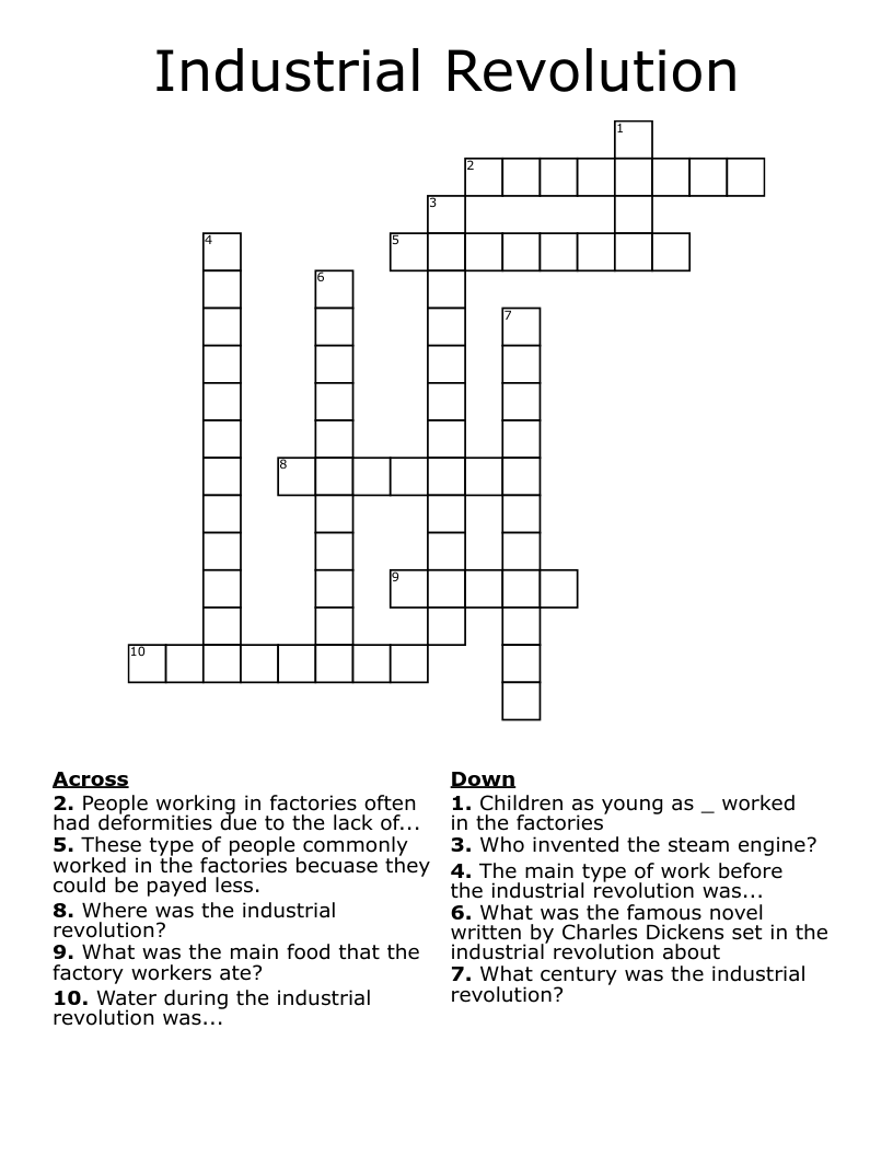 Industrial Revolution Crossword WordMint Industrial Revolution Crossword WordMint
